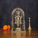 Brass Ram Lalla Idol with Temple Carvings | 8" x 5" x 3" (20.3 x 12.7 x 7.6 cm) | 591g Ayodhya-Inspired Art | Sacred Divine Murti | Premium Collection